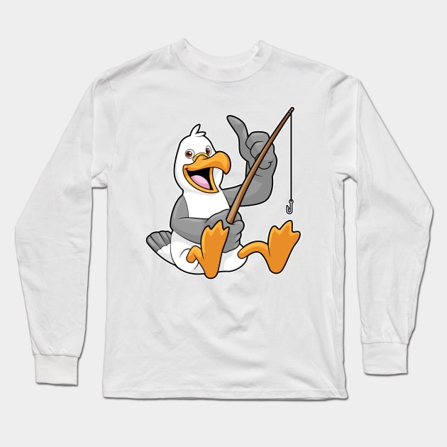Seagull at Fishing with Fishing rod Long Sleeve T-Shirt by Markus Schnabel